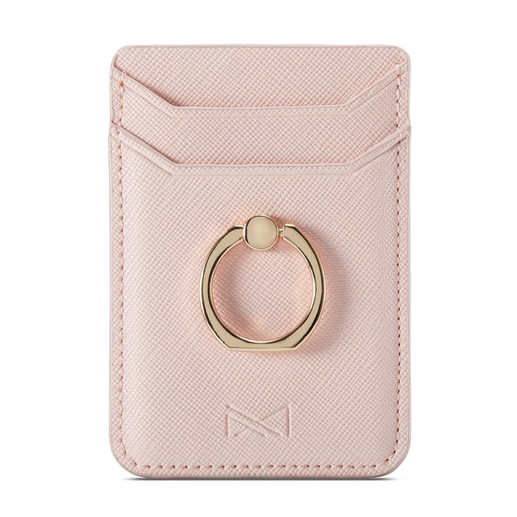 MUXMA MX112 Cross Texture Leather Phone Card Holder Ring Stand RFID Blocking Adhesive Credit Card Slot - Pink