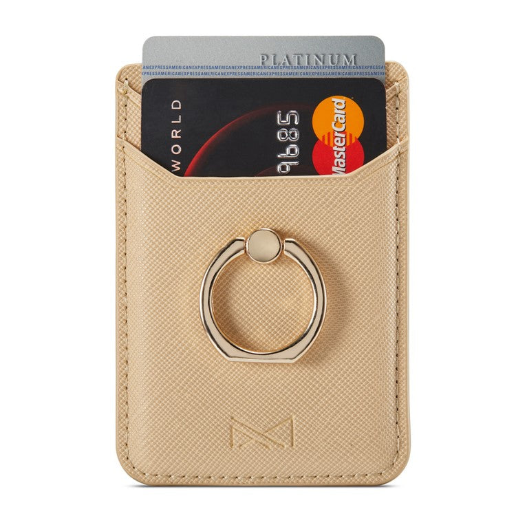 MUXMA MX112 Cross Texture Leather Phone Card Holder Ring Stand RFID Blocking Adhesive Credit Card Slot - Gold