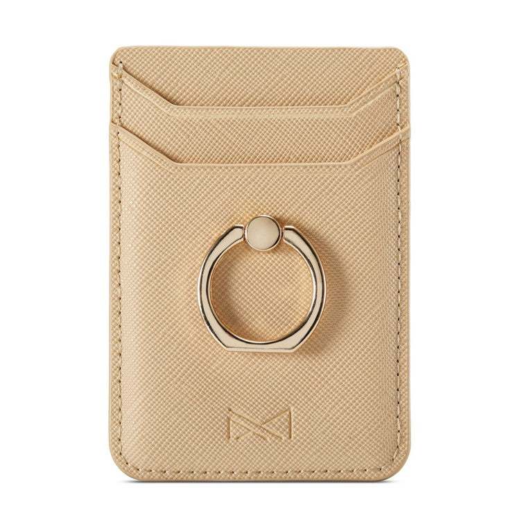 MUXMA MX112 Cross Texture Leather Phone Card Holder Ring Stand RFID Blocking Adhesive Credit Card Slot - Gold