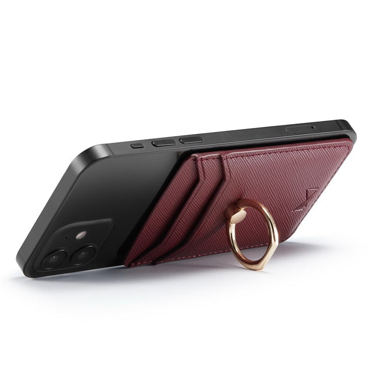 MUXMA MX112 Cross Texture Leather Phone Card Holder Ring Stand RFID Blocking Adhesive Credit Card Slot - Wine Red