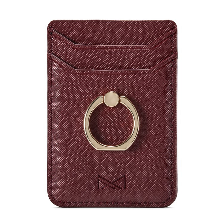 MUXMA MX112 Cross Texture Leather Phone Card Holder Ring Stand RFID Blocking Adhesive Credit Card Slot - Wine Red