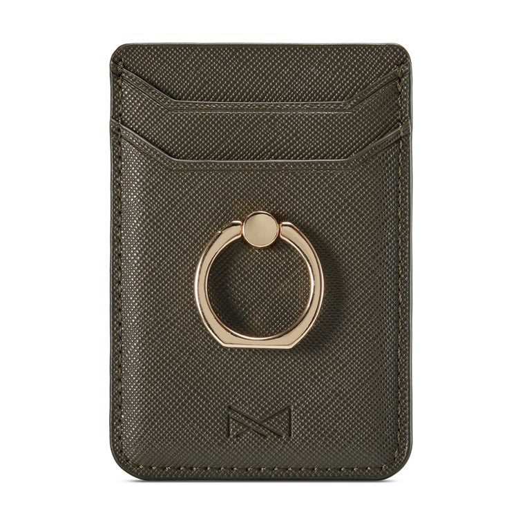 MUXMA MX112 Cross Texture Leather Phone Card Holder Ring Stand RFID Blocking Adhesive Credit Card Slot - Green