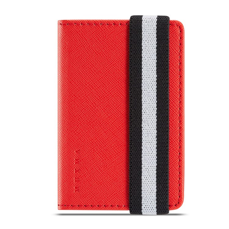 MUXMA MX110 Phone Card Holder Elastic Band Grip Phone Wallet RFID Blocking Adhesive Stick On Credit Card Pocket for Back Of Phone Case - Red