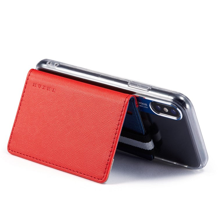 MUXMA MX110 Phone Card Holder Elastic Band Grip Phone Wallet RFID Blocking Adhesive Stick On Credit Card Pocket for Back Of Phone Case - Red