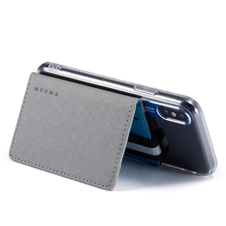 MUXMA MX110 Phone Card Holder Elastic Band Grip Phone Wallet RFID Blocking Adhesive Stick On Credit Card Pocket for Back Of Phone Case - Grey