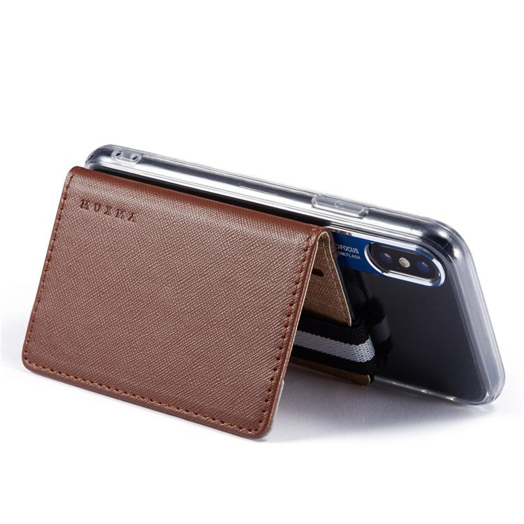 MUXMA MX110 Phone Card Holder Elastic Band Grip Phone Wallet RFID Blocking Adhesive Stick On Credit Card Pocket for Back Of Phone Case - Brown