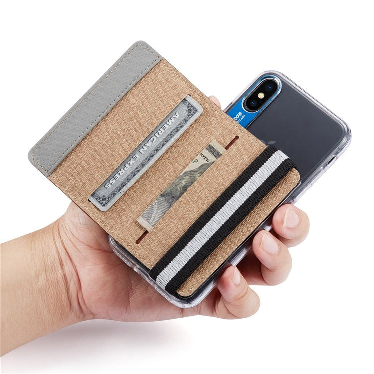 MUXMA MX110 Phone Card Holder Elastic Band Grip Phone Wallet RFID Blocking Adhesive Stick On Credit Card Pocket for Back Of Phone Case - Brown