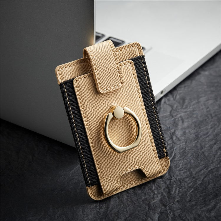 MUXMA MX116-8 Phone Card Holder RFID Blocking Sleeve for Back of Phone, Adhesive Stick-on Credit Card Wallet Pocket with Ring Grip - Khaki