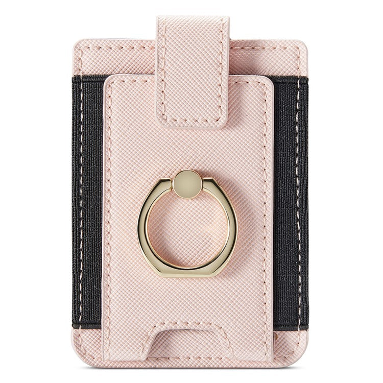 MUXMA MX116-8 Phone Card Holder RFID Blocking Sleeve for Back of Phone, Adhesive Stick-on Credit Card Wallet Pocket with Ring Grip - Pink