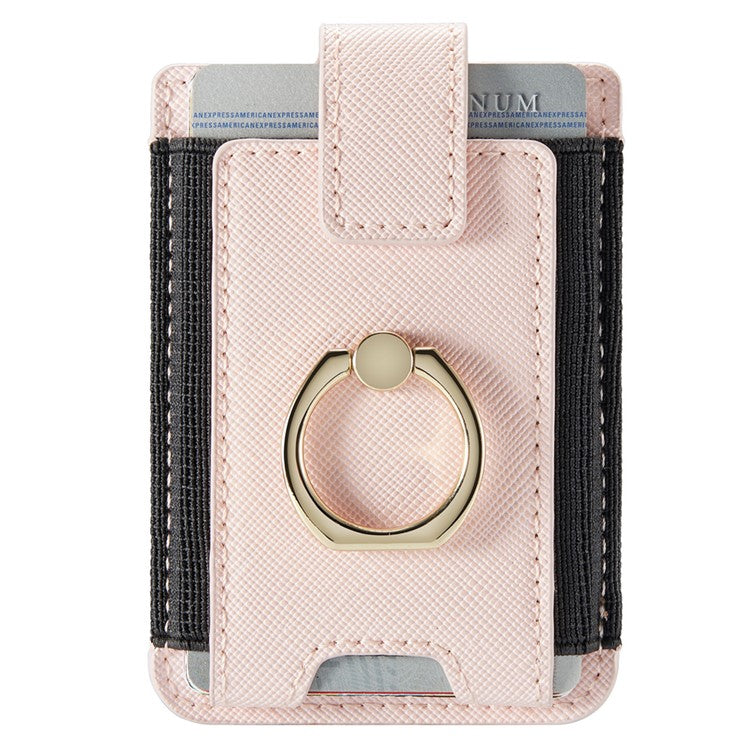 MUXMA MX116-8 Phone Card Holder RFID Blocking Sleeve for Back of Phone, Adhesive Stick-on Credit Card Wallet Pocket with Ring Grip - Pink