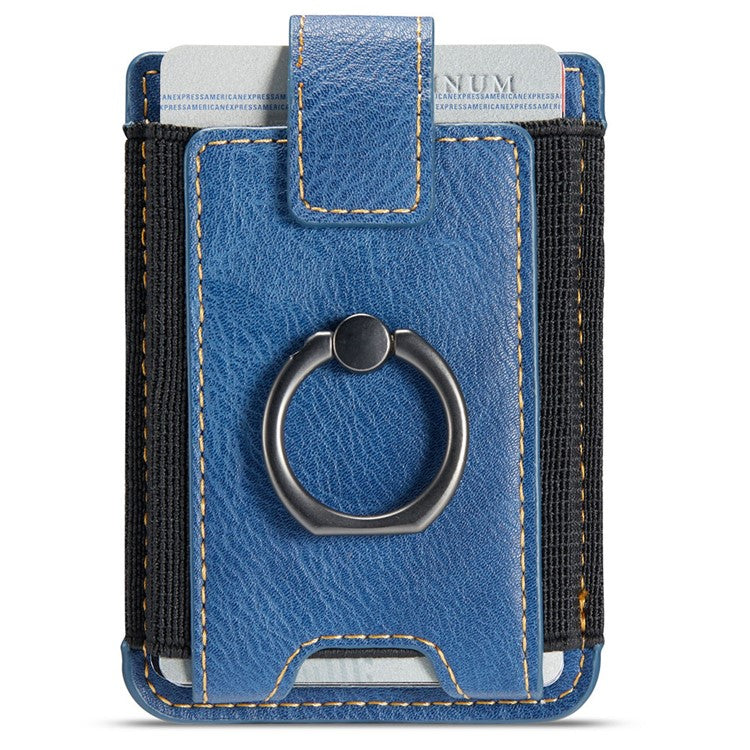 MUXMA MX116 Phone Card Holder RFID Blocking Ring Card Holder Sleeve Stick-On Pull up 8 Card Holder - Blue