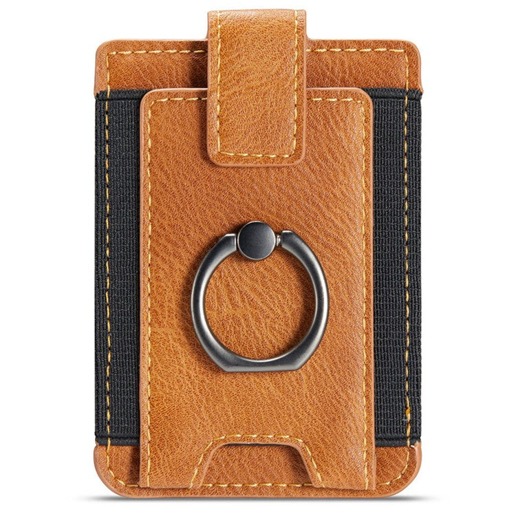 MUXMA MX116 Phone Card Holder RFID Blocking Ring Card Holder Sleeve Stick-On Pull up 8 Card Holder - Brown