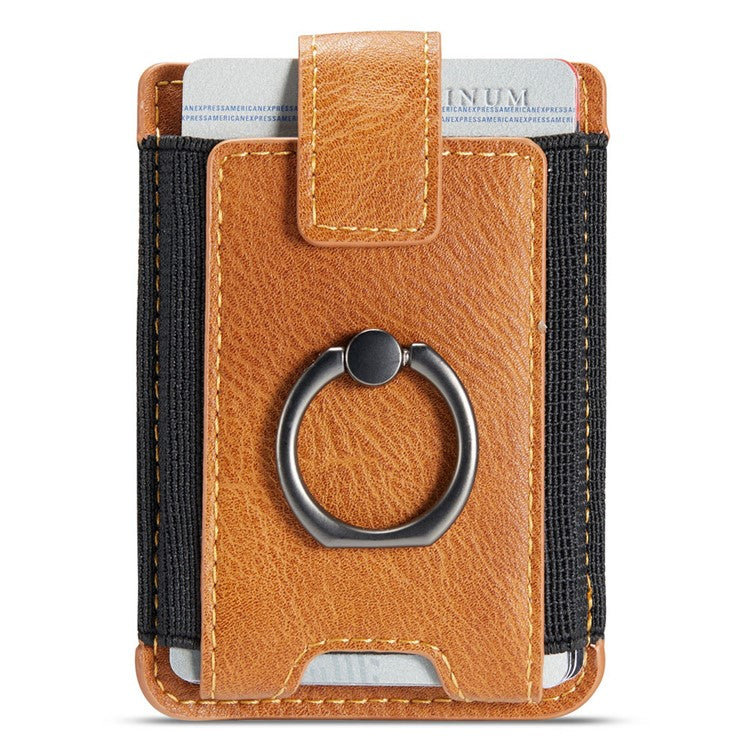 MUXMA MX116 Phone Card Holder RFID Blocking Ring Card Holder Sleeve Stick-On Pull up 8 Card Holder - Brown