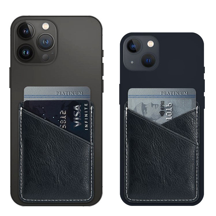 MUXMA MX105 Phone Card Holder Leather Phone Wallet Stick On Card Holder for Back of Phone Card Pouch Pocket - Black