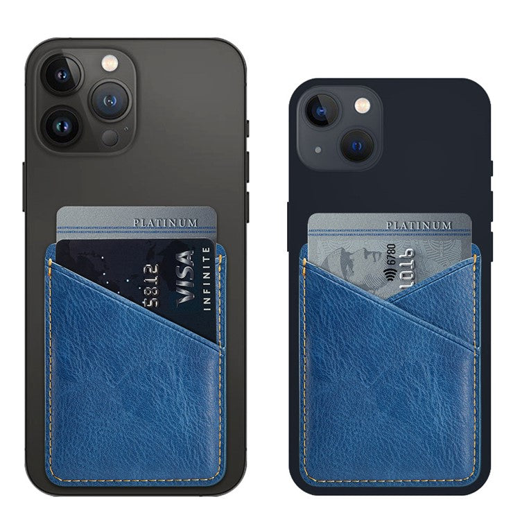 MUXMA MX105 Phone Card Holder Leather Phone Wallet Stick On Card Holder for Back of Phone Card Pouch Pocket - Blue