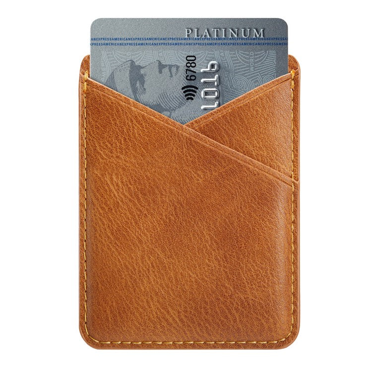 MUXMA MX105 Phone Card Holder Leather Phone Wallet Stick On Card Holder for Back of Phone Card Pouch Pocket - Brown