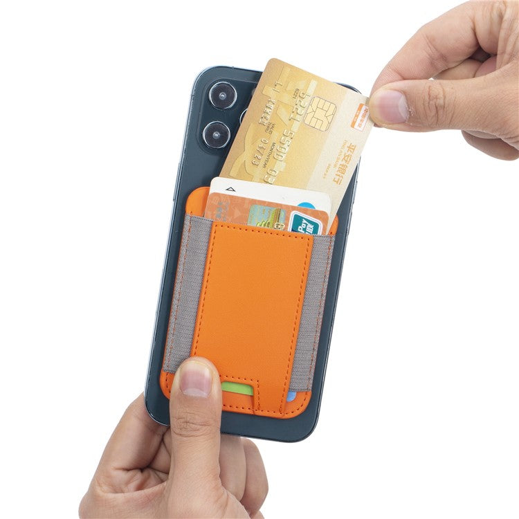 Stretchy Magnetic Card Holder for iPhone 14 / 13 / 12 Series PU Leather Card Cash Pouch Bag - Orange