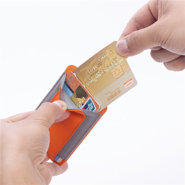 Stretchy Magnetic Card Holder for iPhone 14 / 13 / 12 Series PU Leather Card Cash Pouch Bag - Orange