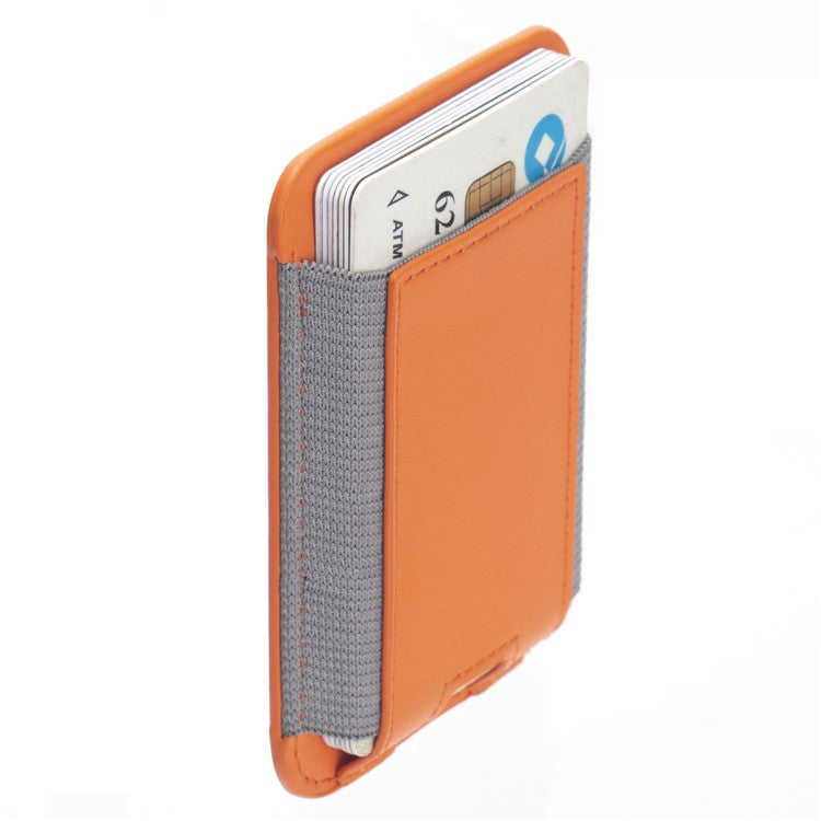 Stretchy Magnetic Card Holder for iPhone 14 / 13 / 12 Series PU Leather Card Cash Pouch Bag - Orange