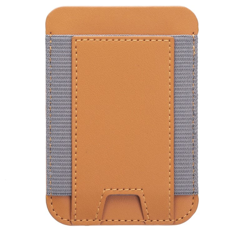 Stretchy Magnetic Card Holder for iPhone 14 / 13 / 12 Series PU Leather Card Cash Pouch Bag - Golden Brown