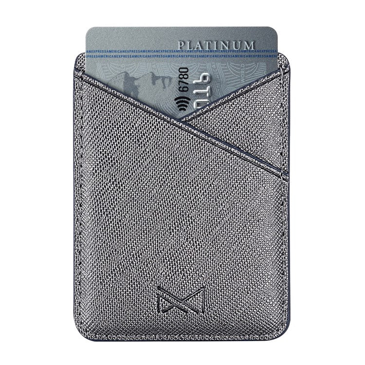 MUXMA MX105 PU Leather Mini Card Pouch Phone Back Adhesive Credit Card Holder ID Card Bag with Cross Texture Design - Tarnish