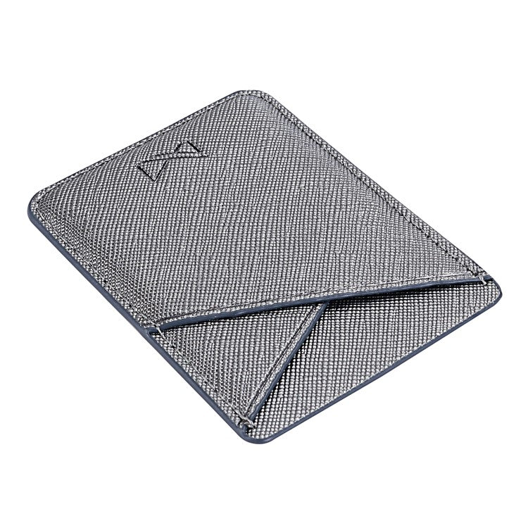 MUXMA MX105 PU Leather Mini Card Pouch Phone Back Adhesive Credit Card Holder ID Card Bag with Cross Texture Design - Tarnish