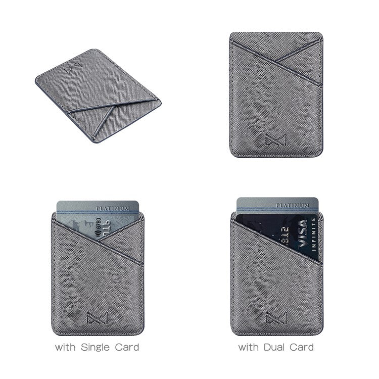 MUXMA MX105 PU Leather Mini Card Pouch Phone Back Adhesive Credit Card Holder ID Card Bag with Cross Texture Design - Tarnish