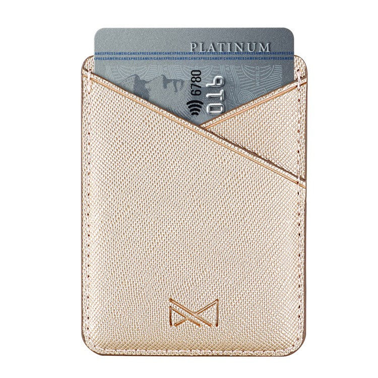 MUXMA MX105 PU Leather Mini Card Pouch Phone Back Adhesive Credit Card Holder ID Card Bag with Cross Texture Design - Gold