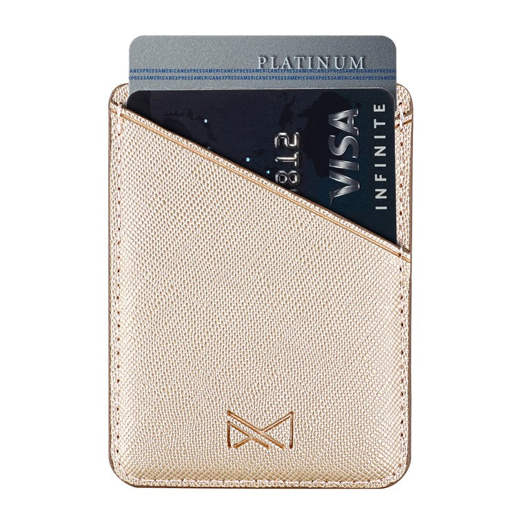 MUXMA MX105 PU Leather Mini Card Pouch Phone Back Adhesive Credit Card Holder ID Card Bag with Cross Texture Design - Gold