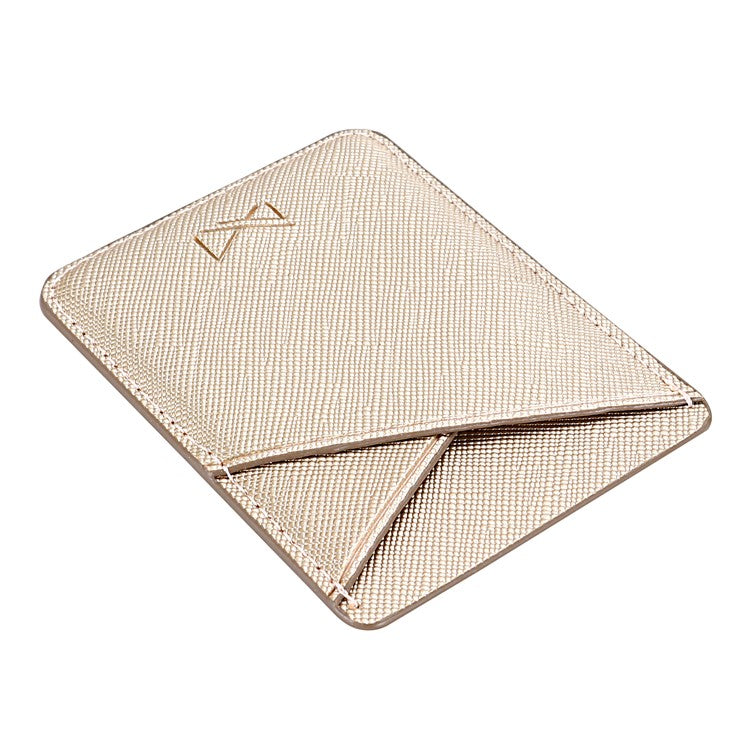 MUXMA MX105 PU Leather Mini Card Pouch Phone Back Adhesive Credit Card Holder ID Card Bag with Cross Texture Design - Gold