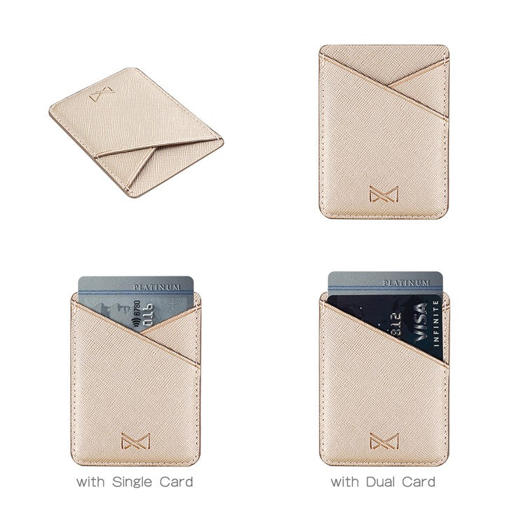 MUXMA MX105 PU Leather Mini Card Pouch Phone Back Adhesive Credit Card Holder ID Card Bag with Cross Texture Design - Gold