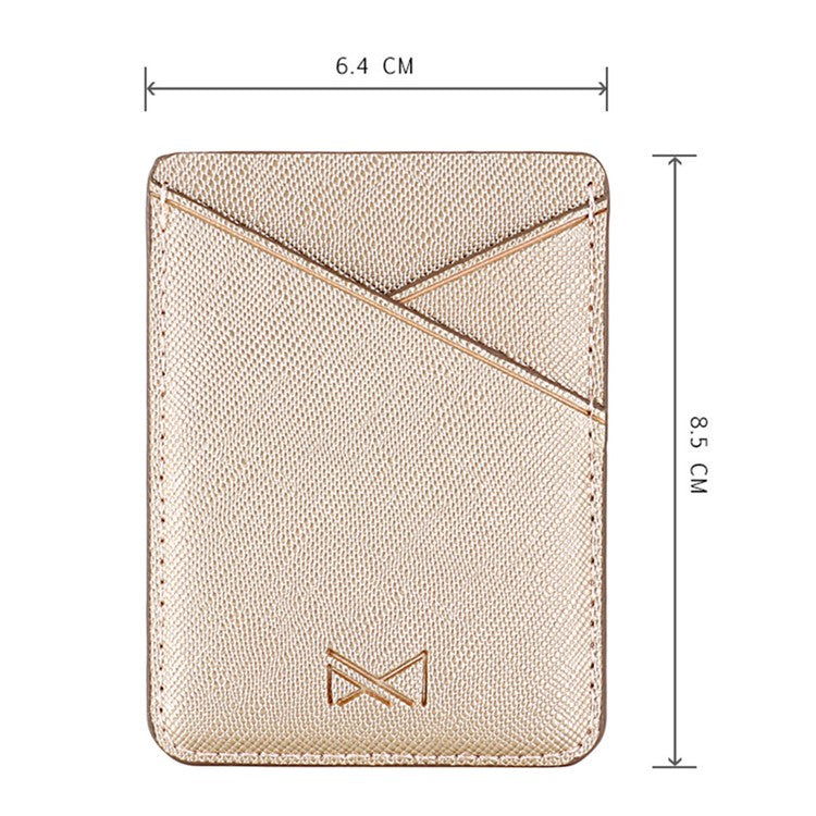 MUXMA MX105 PU Leather Mini Card Pouch Phone Back Adhesive Credit Card Holder ID Card Bag with Cross Texture Design - Gold