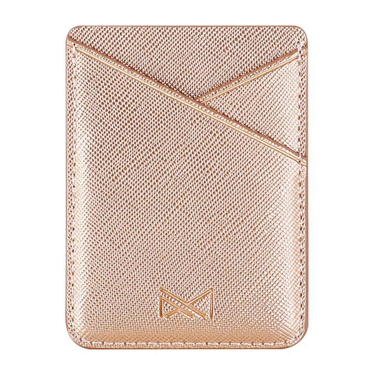 MUXMA MX105 PU Leather Mini Card Pouch Phone Back Adhesive Credit Card Holder ID Card Bag with Cross Texture Design - Pink