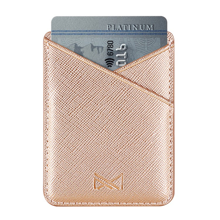 MUXMA MX105 PU Leather Mini Card Pouch Phone Back Adhesive Credit Card Holder ID Card Bag with Cross Texture Design - Pink