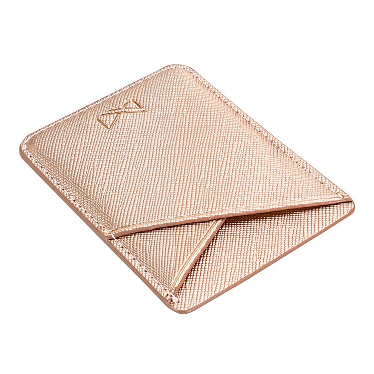 MUXMA MX105 PU Leather Mini Card Pouch Phone Back Adhesive Credit Card Holder ID Card Bag with Cross Texture Design - Pink