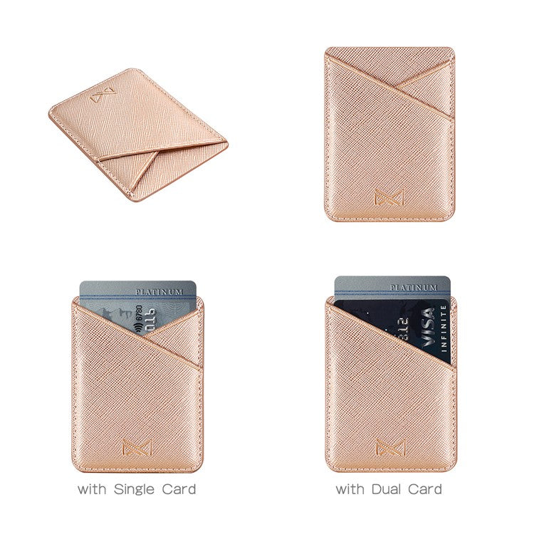 MUXMA MX105 PU Leather Mini Card Pouch Phone Back Adhesive Credit Card Holder ID Card Bag with Cross Texture Design - Pink