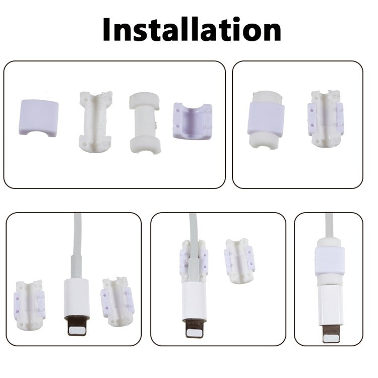 100 Set Charger Cable Protectors for iPhone Wire Cord ABS+Silicone Cable Saver Data Charger Line Sleeve