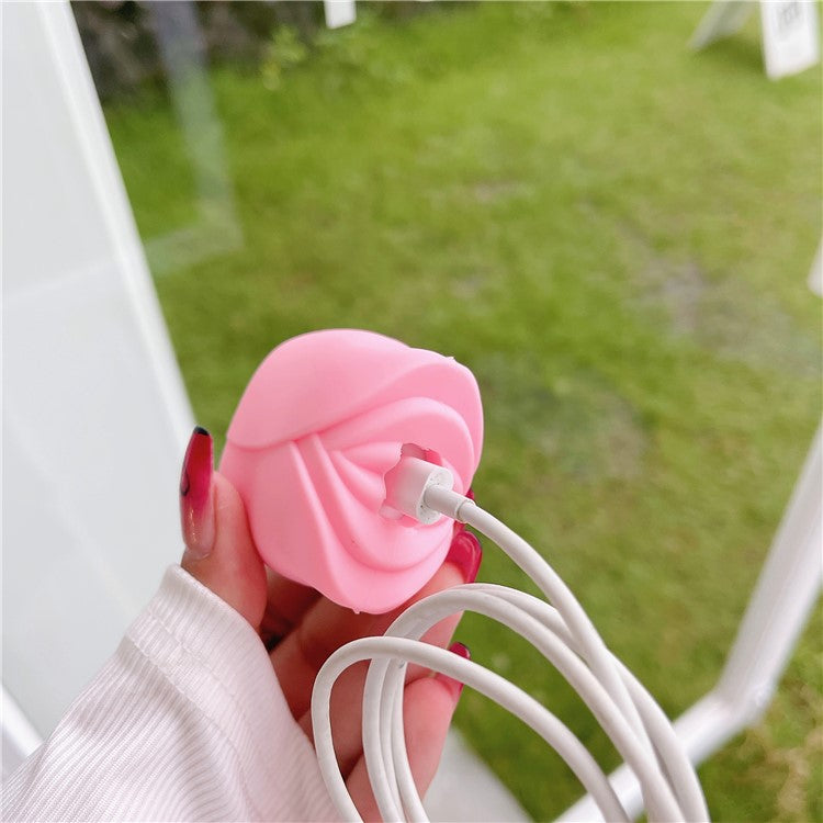 Tulip Series For iPhone 18W / 20W Wall Charger Silicone Protective Case Set with Charging Cable Protector - Pink