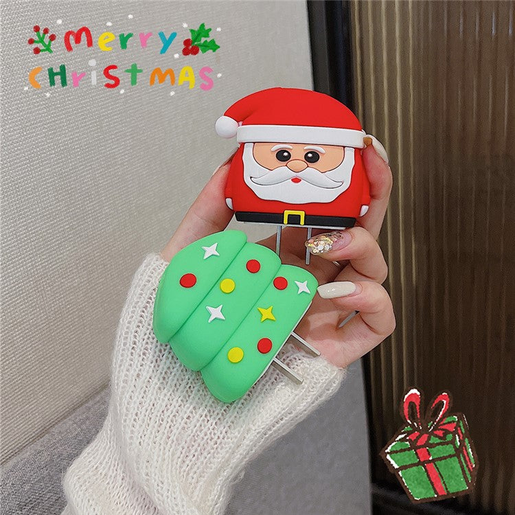 Christmas Style Silicone Cover for iPhone 18W / 20W Wall Charger Protective Case Set with Charging Cable Cover - Christmas Tree