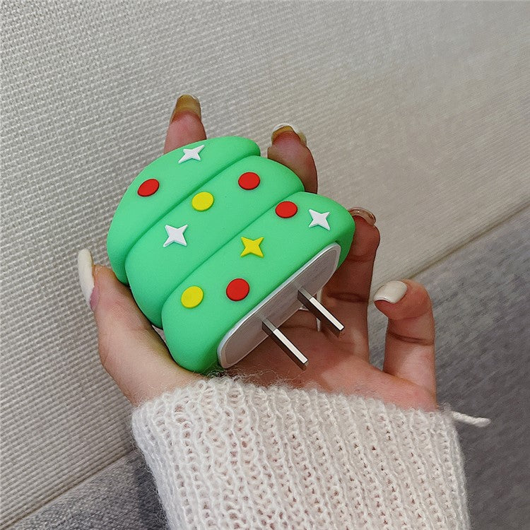 Christmas Style Silicone Cover for iPhone 18W / 20W Wall Charger Protective Case Set with Charging Cable Cover - Christmas Tree