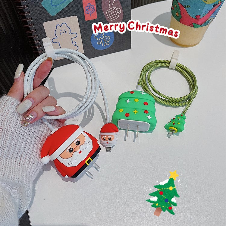 Christmas Style Silicone Cover for iPhone 18W / 20W Wall Charger Protective Case Set with Charging Cable Cover - Christmas Tree