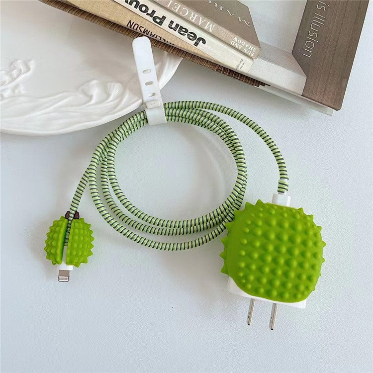 Durian Style For iPhone 18W / 20W Wall Charger Anti-Drop Silicone Case Set with Charging Cable Protector - Green