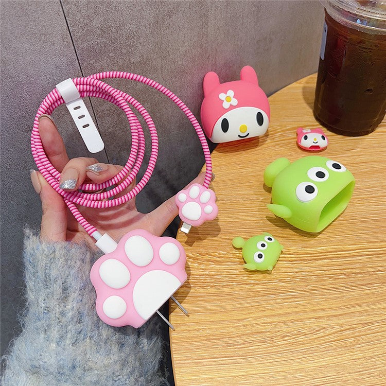 Cartoon Style Protective Case for iPhone 18W / 20W Charger Block Silicone Cover Set with Charging Cable Case - Cat Claw