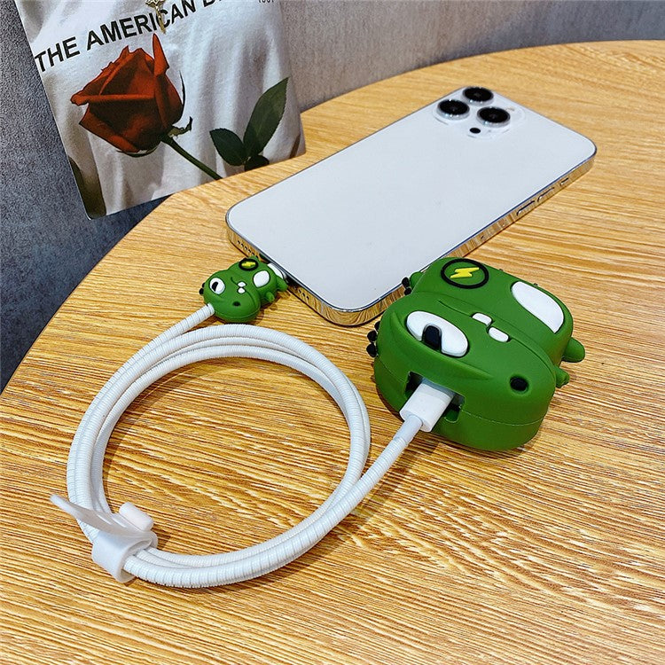 Cartoon Style Protective Case for iPhone 18W / 20W Charger Block Silicone Cover Set with Charging Cable Case - Dragon