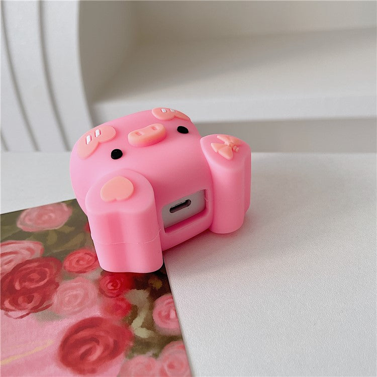 Cartoon Style Protective Case for iPhone 18W / 20W Charger Block Silicone Cover Set with Charging Cable Case - Bowknot Pig