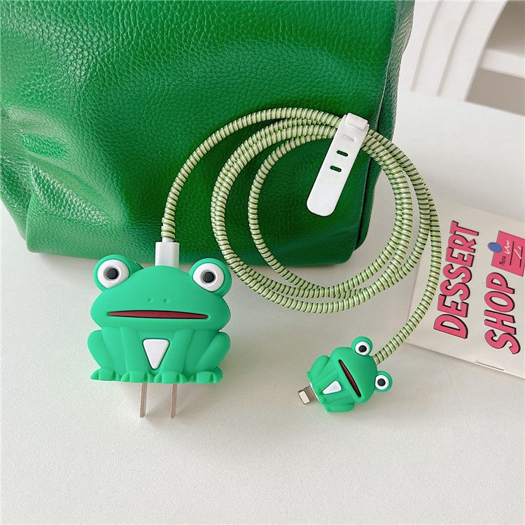 Cartoon Style Protective Case for iPhone 18W / 20W Charger Block Silicone Cover Set with Charging Cable Case - Frog