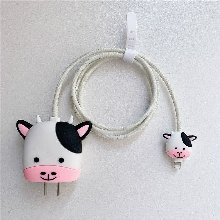 Cartoon Style Protective Case for iPhone 18W / 20W Charger Block Silicone Cover Set with Charging Cable Case - Little Cow