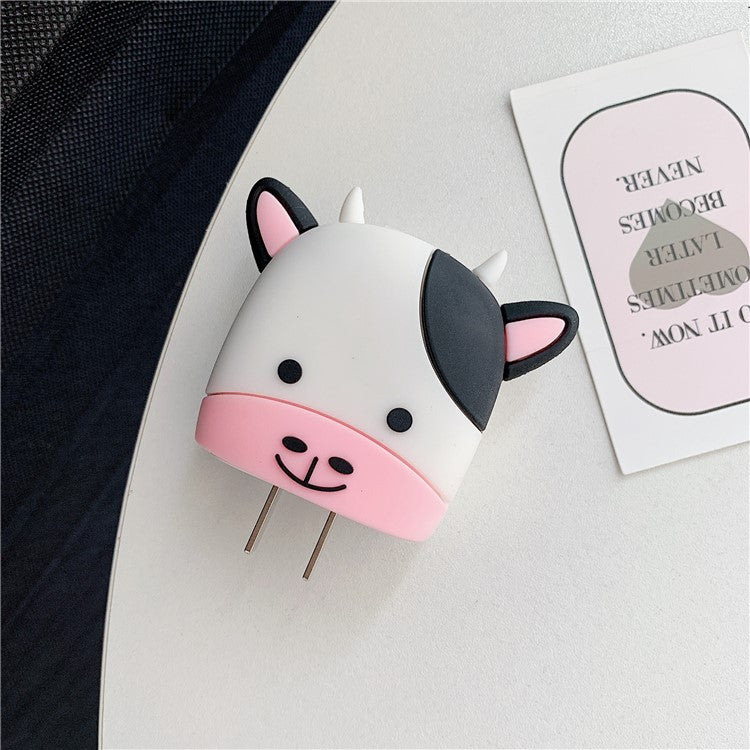 Cartoon Style Protective Case for iPhone 18W / 20W Charger Block Silicone Cover Set with Charging Cable Case - Little Cow