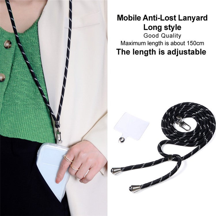 IMAK 150cm Universal Mobile Phone Lanyard Crossbody Strap Neck Rope with Transparent Patch, Long Style - Black