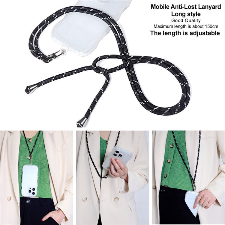 IMAK 150cm Universal Mobile Phone Lanyard Crossbody Strap Neck Rope with Transparent Patch, Long Style - Black